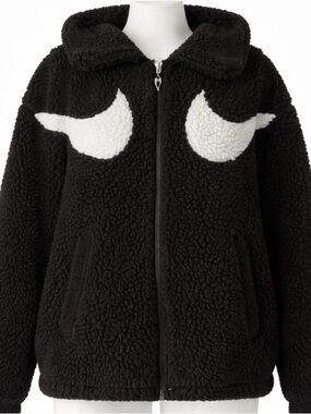 Nike Double Swoosh Jacket Womens Small Black Fleece Oversized Streetwear Coat